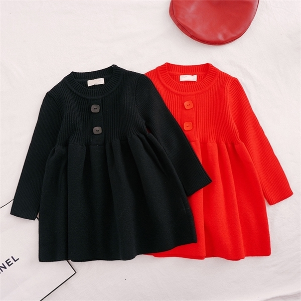 

Girl's Spring Autumn Dress New Children's Clothing Korean Style Baby Girls Fashion Pure Color Princess Dresses 0924, Bz2123 black