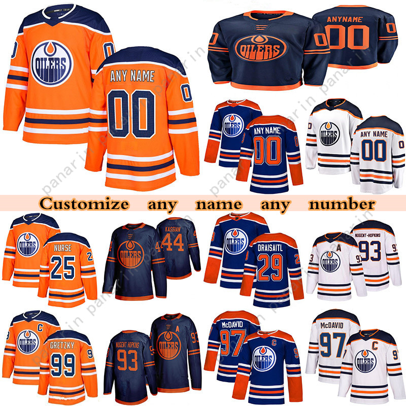 

Custom Edmonton Oilers hockey jerseys 97 Connor McDavid 74 Ethan Bear 15 josh archibald 99 Wayne Gretzky any number and name, White