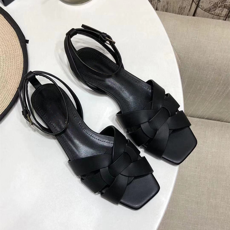 

Retro Classic Real Leather Sandals Women Weave Design New Chic Summer Sandals Ankle Strap Flats Shoes Fashion Luxury Brand Designer Woman Sh, As pic
