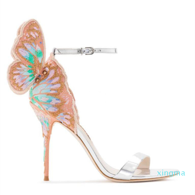 

2021 Wedding Sandals 3D embroidered butterfly high heels ankle strap angel wings sandals Party Dress heels women, Black