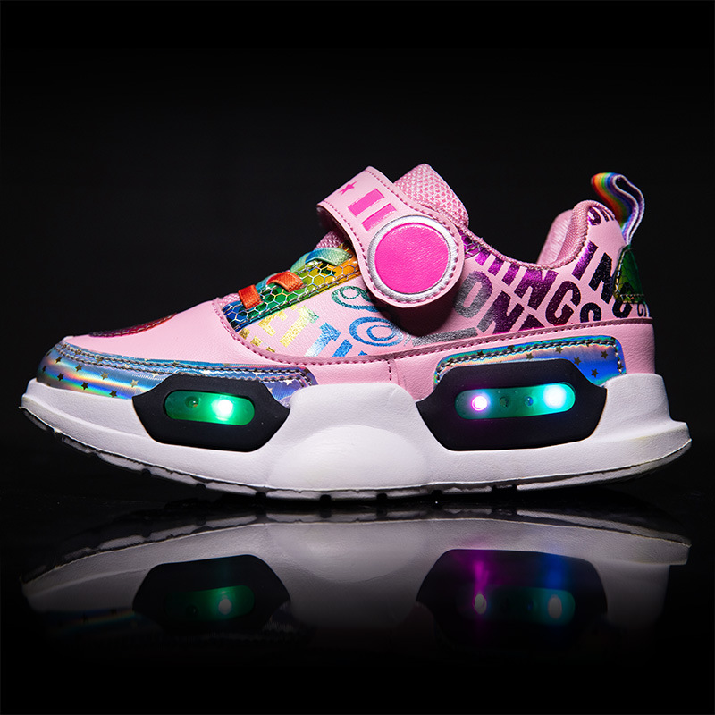 

Size 28-37 Boys Led Light Up Shoes Girls USB Charge Luminous Sneakers Children Hook Loop Wear-resistant Glowing Casual Sneakers, Black