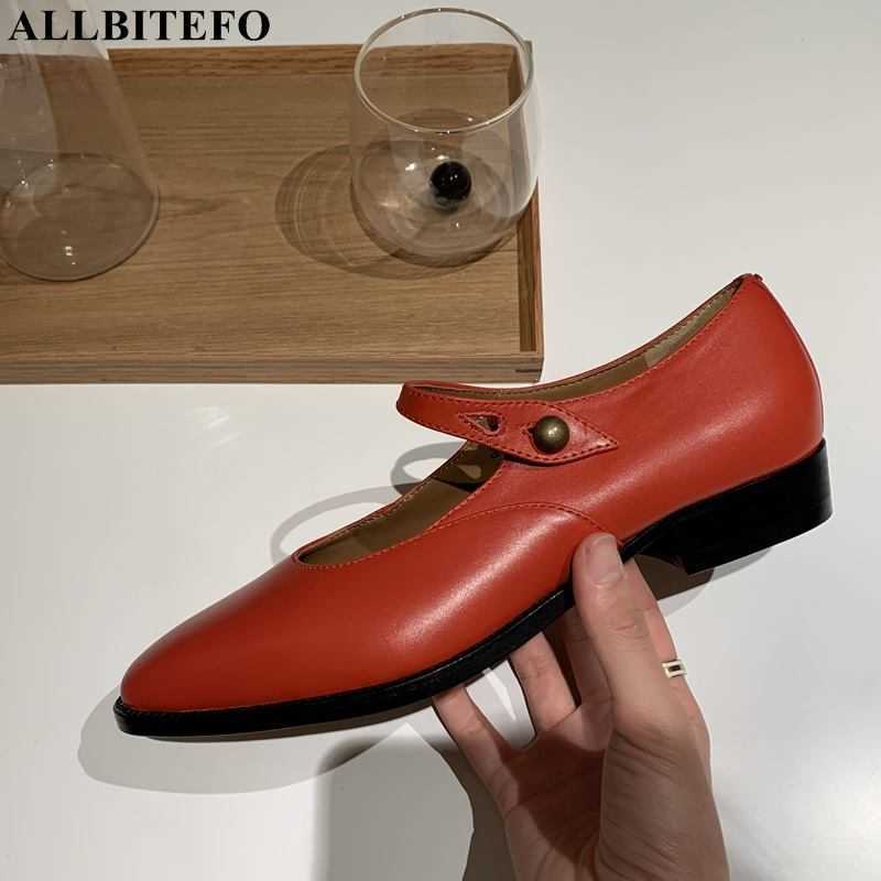 

ALLBITEFO fashion retro genuine leather ankle buckle women shoes thick heels office ladies shoes women heels shoes size:34-40 210611, As picture