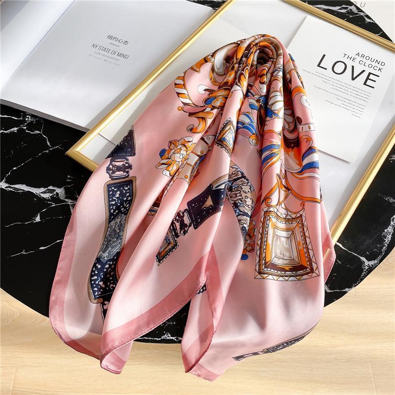 

Scarves 2021 Design Silk Square Scarf Women Neck Hairband Foulard Female Soft Shawl Wrap Neckerchief Bandana Spring, Blue;gray
