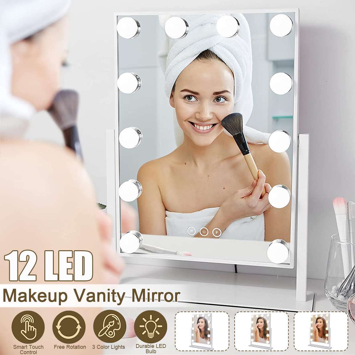 

Vanity Tabletops Lighted Makeup With 12 LED Bulb Lights Touch Screen Beauty Mirror Adjustable Cosmetic Tool 5V