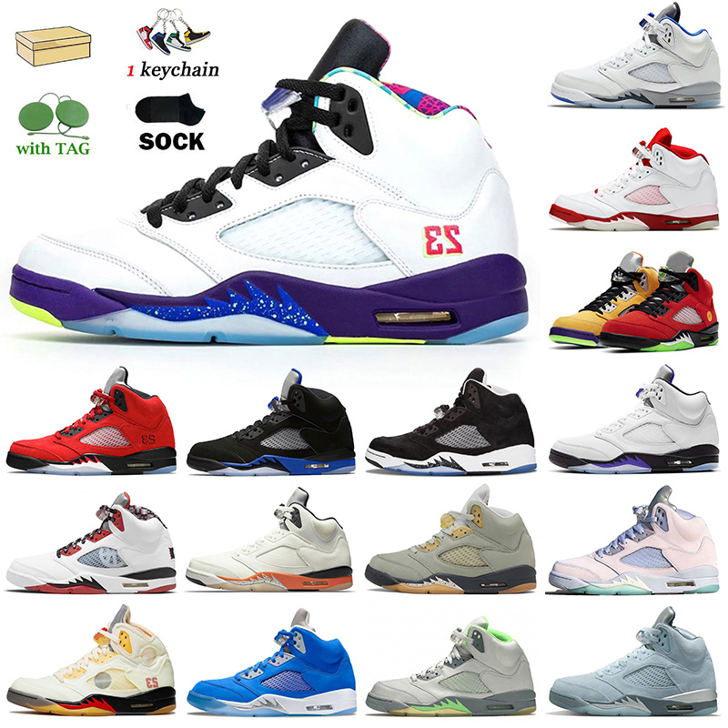 

JUMPMAN 5s Alternate Bel Classic Basketball Shoes 5 With Box Socks Bluebird Green Bean Concord Easter White Oreo Raging Bull What The Sail off Mens Women Sports, D14 michigan 40-47