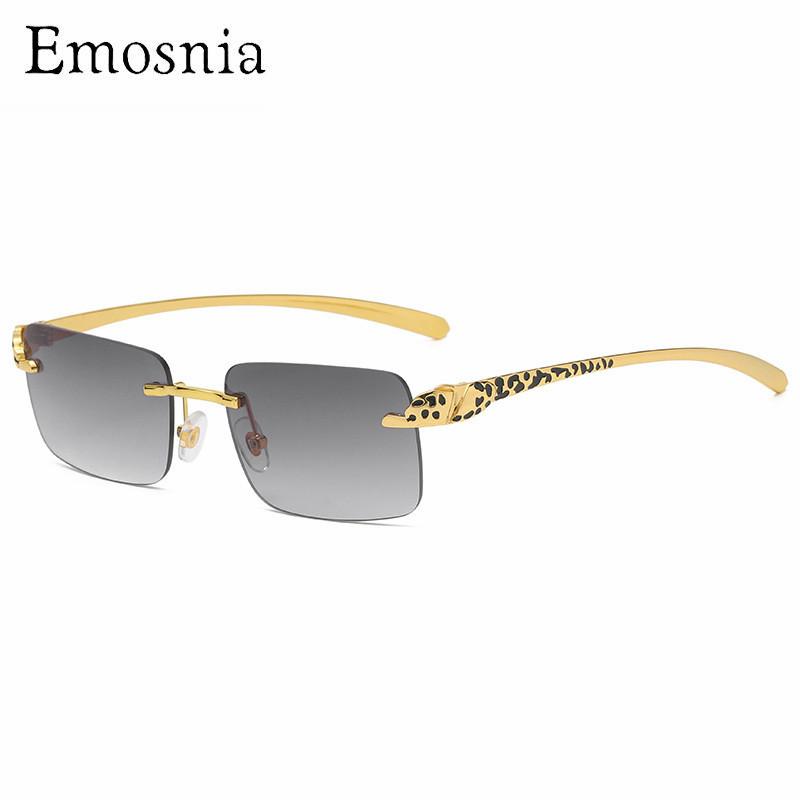 

Sunglasses Emosnia Vintage Cutting Rimless Men Square Luxury Leopard Gradient Leg Sun Glasses Women Elegant Alloy Eyewear UV400
