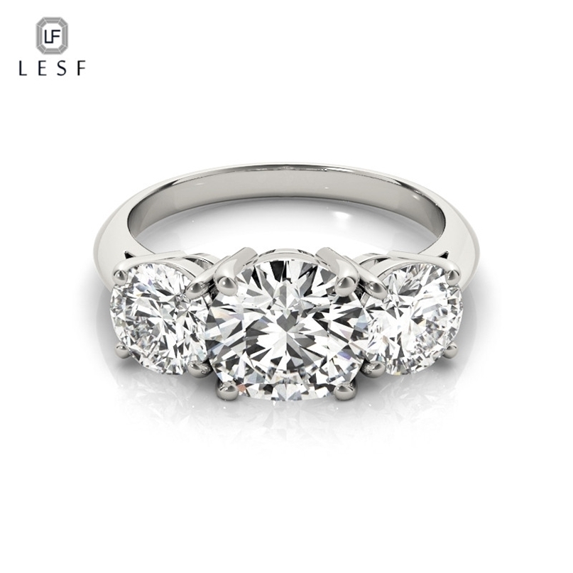 

LESF 925 Sterling Silver Women's Ring 3 Stones 2 Carats Round Cut SONA Simulated Diamond Wedding Engagement Rings 220212