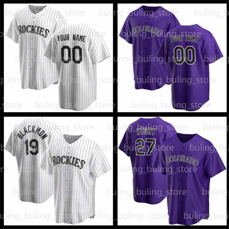 

2021 Custom Rockies Jerseys 19 Charlie Blackmon 27 Trevor Story 55 Jon Gray Daniel Murphy Todd Helton Ryan McMahon Brendan Rodgers, Blue;black