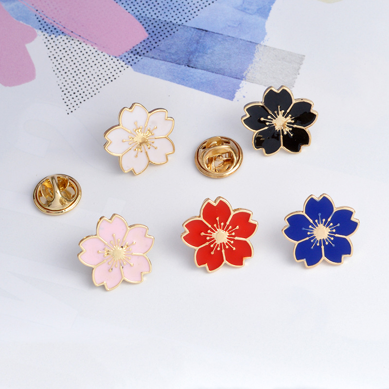 

European Cherry Blossom Model Clothes Brooches Women Cartoon Alloy Flowers Lapel Pins Unisex Backpack Hat Sweater Clothing Badges Accessories Pink White Red
