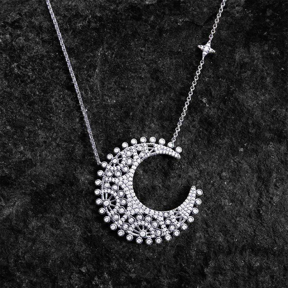 

New Star Moon Dearm Pendant Necklacesilver Color Zirconia Long Necklace Collar Bijoux Gifts For Women Zk30 X0707