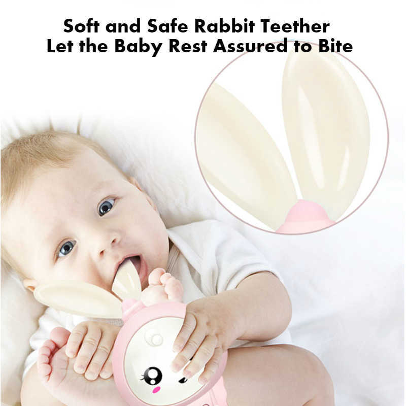 

Baby Music Flashing Teether Rattle Rabbit Hand Bells Mobile Infant Pacifier Weep Tear Newborn Early Educational Toys 0-12M, Pink style 2