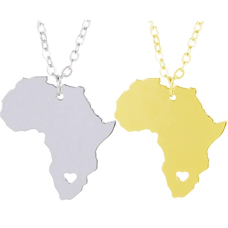 Pendant Necklaces 10 Pcs/Lot Africa Map Necklace Stainless Steel Country Gold Plated Love Hometown Gift Women Fashion Jewelry-image-706695993
