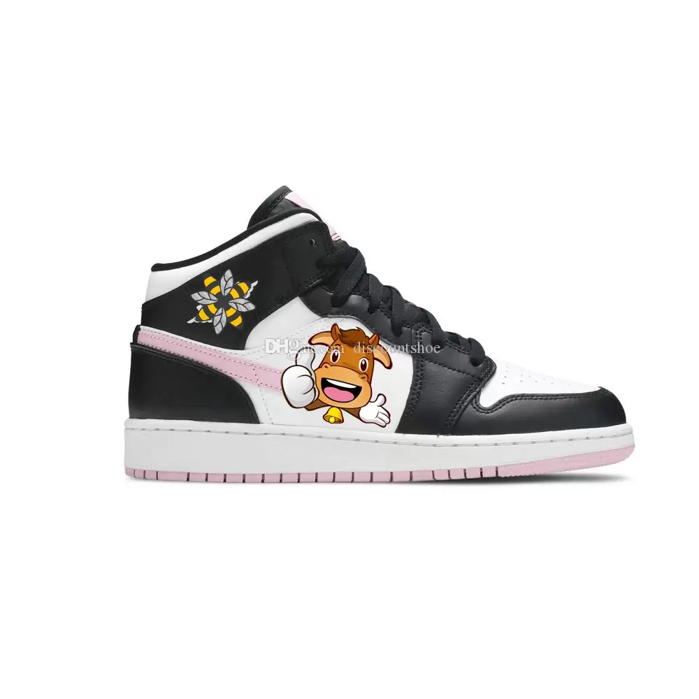 

1 Mid GS White Light Arctic Pink Basketball shoes jumpman 1s sneakers SKU:555112 103, 'pollen'sku 555088 701