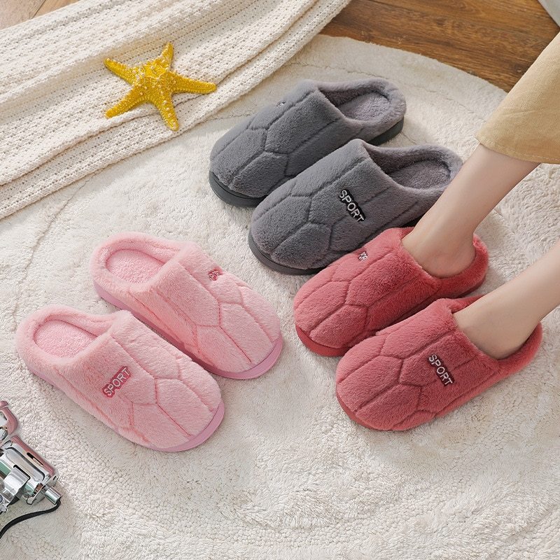

Dropship Women Indoor Slippers Warm Plush Anti Slip Lovers Home Slides 2020 Winter Shoes Woman Men House Floor Cotton Slippers, Red
