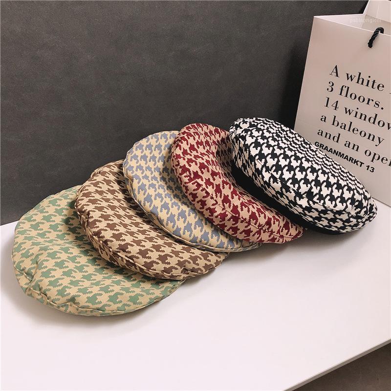 

Berets Ins Plaid Beret Hat Autumn And Winter Wild Japanese Octagonal British Retro Painter Women's, Green