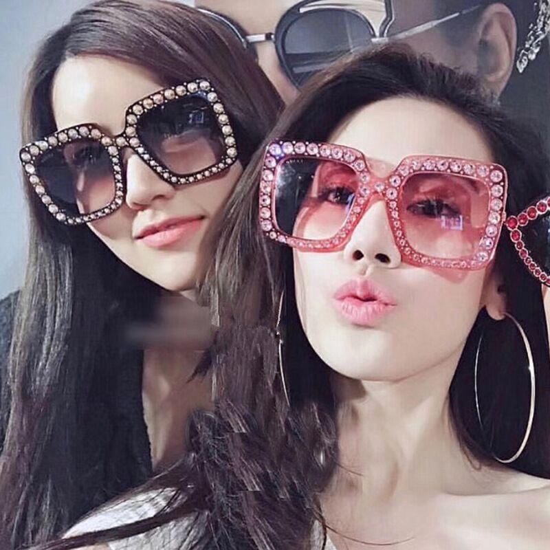 

Sunglasses UV400 Fashion Design Brand Women's Square Wide Face Big Frame Diamond Sunscreen Glasses Cat's Eye Retro 2021, White;black