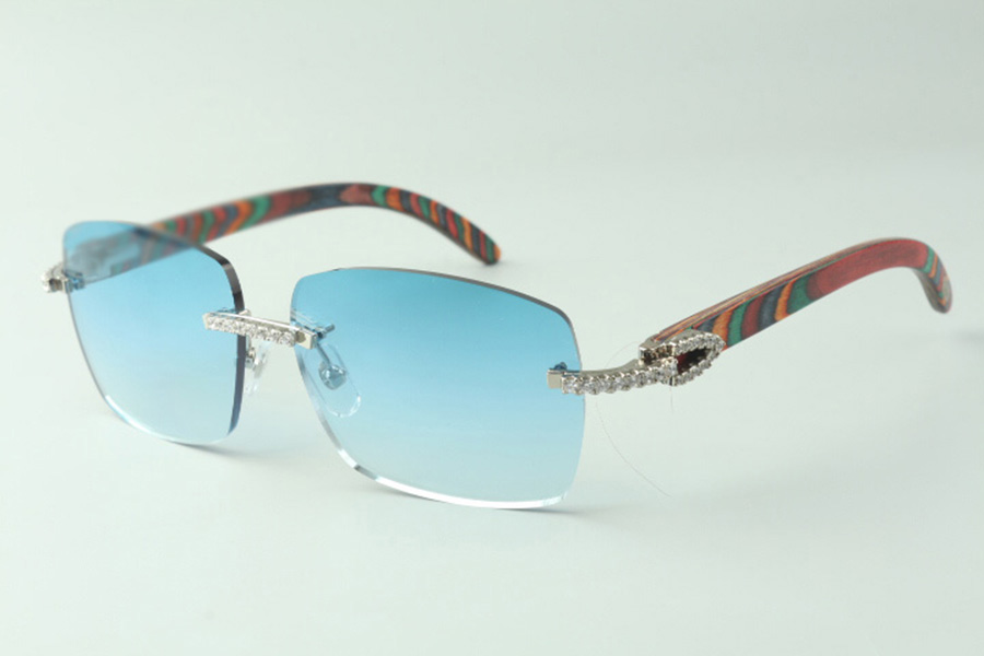 

Direct sales medium diamond sunglasses 3524025 with peacock wooden temples designer glasses, size: 18-135 mm