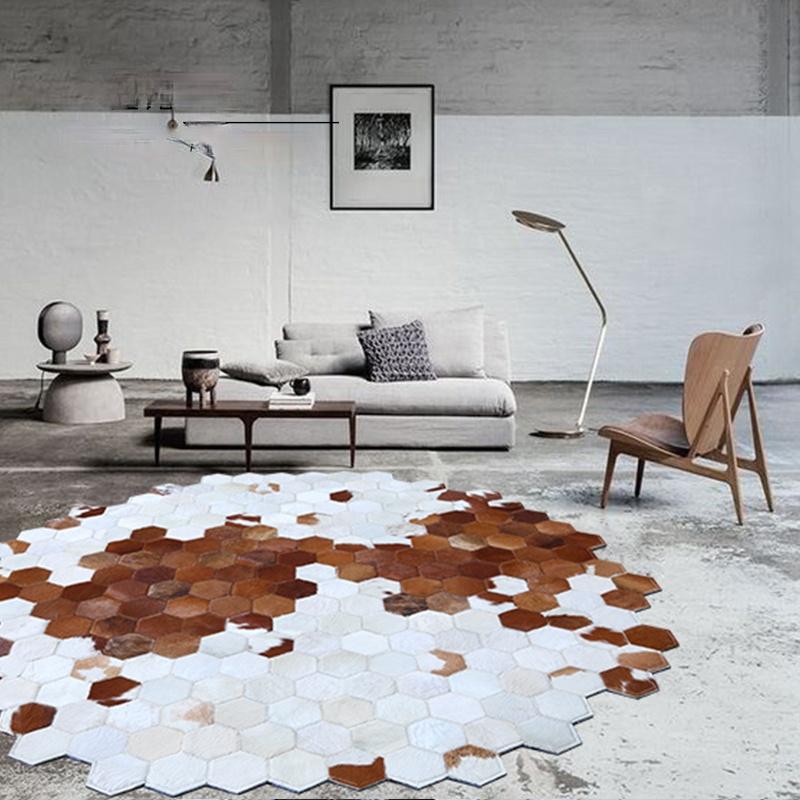 

Carpets Black And White Natural Cowhide Seamed Patchwork Rug ,genuine Cows Skin Fur Carpet For Living Room Bedroom Decoration Mat