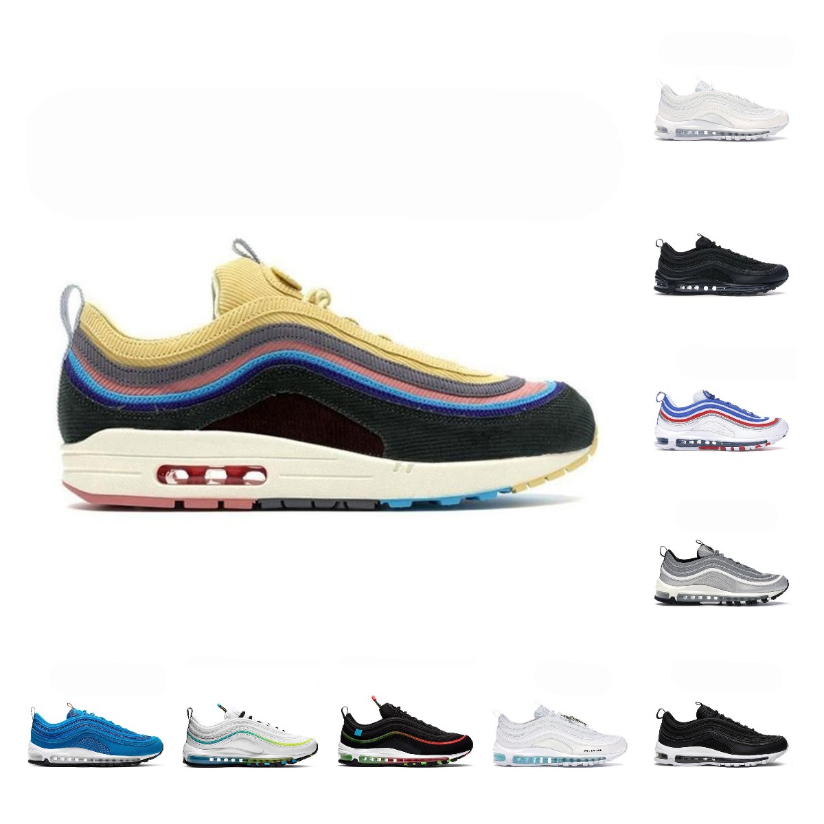 

man shoes 97 mens running shoes triple black white 97s silver throwback future bred game royal men women sports sneakers, #50