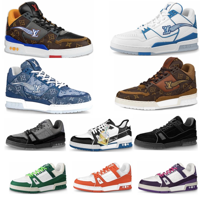 

NEW Luxury Brand Sneakers Shoes Designer Sneaker vuittons Men White High To Printing Embossed Grained Platform Shoe Suede Calfskin Leather Lace up Trainers