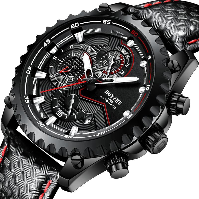 

Wristwatches BOYZHE Men Sports Automatic Mechanical Watch Fashion Stainless Steel Outdoor Leather Casual Relogio Masculino, 02