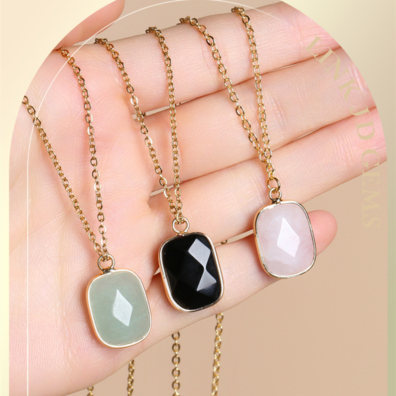 

Natural Stone Pendant Druzy Crystal Necklace Gold Square Style Amethyst Rose Quartz Chakra Healing Jewelry for Women Size 13*17.5mm