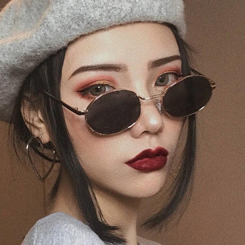 

Sunglasses 2022 Fashion Metal Oval Punk Women Vintage Colorful Sun Glasses Female Show Shades Men UV400, White;black