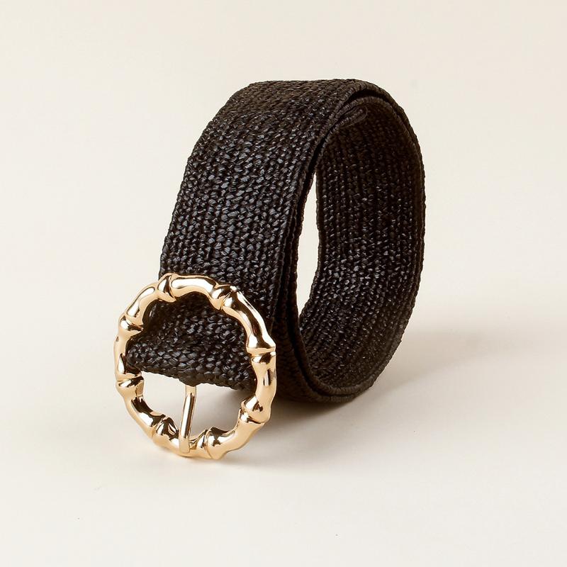 

Belts PP Straw Woven Wide For Women Ladies Elastic Waistband Acrylic Women's Waist Belt Fashion Decoration Accessories, Black