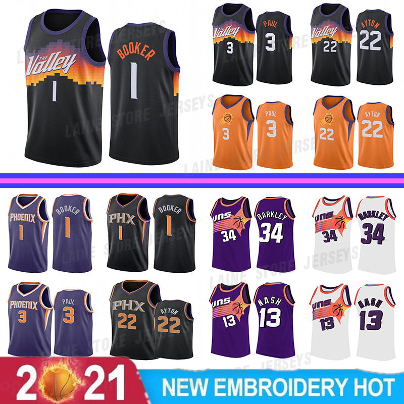 

Devin 1 Booker Chris 3 Paul Deandre 22 Ayton Retro Basketball Jersey Steve 13 Nash Charles 34 Barkley Vintage Jerseys, Black mens
