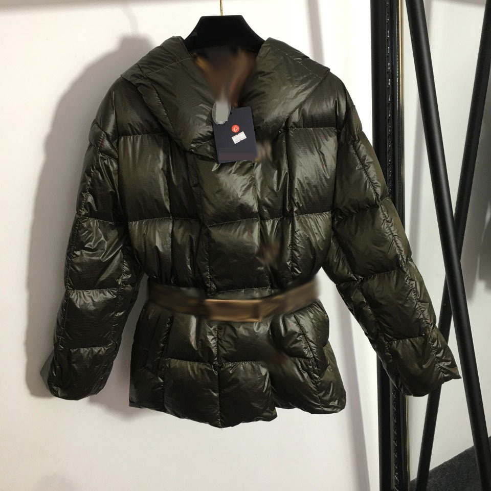 

Women' down jacket new presbyopia metal head belt long-sleeved hooded down jacket warm jacket Coat #ll, Army green