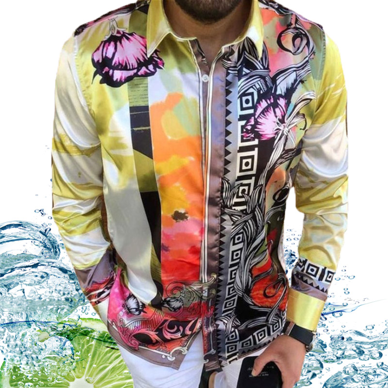 

autumn new men's cardigan shirt Casual printed long sleeved slim fit Plus Size blusa Tee Top blouse, As picture