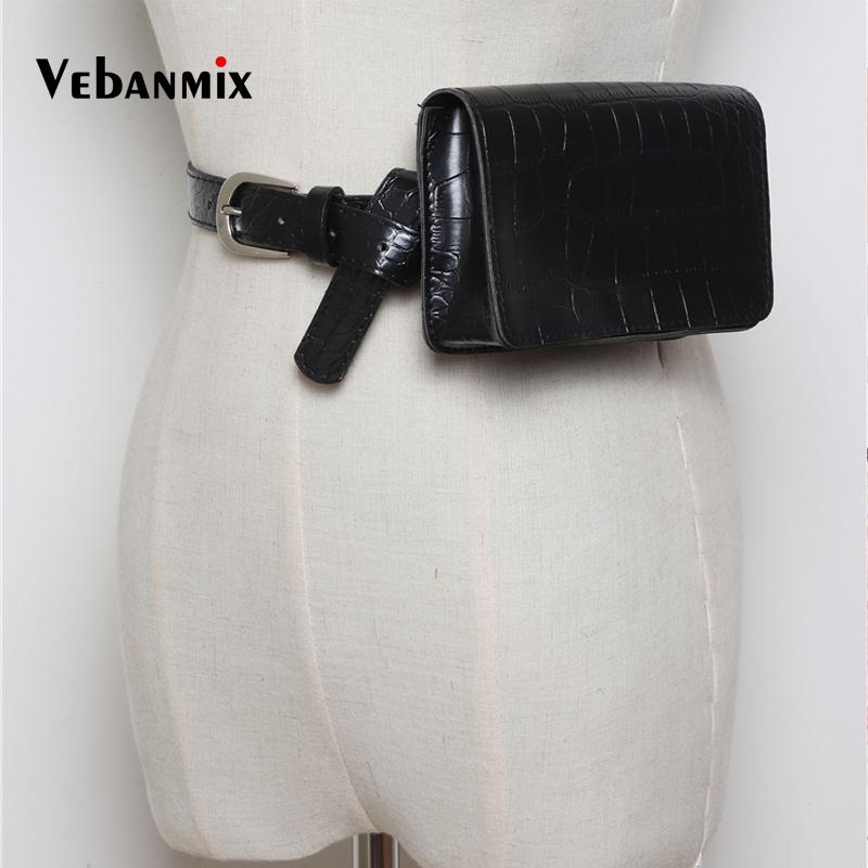 

Waist Bags Vebammix Fashion Bag Women Leather Fanny Packs Lady's Belt Vintage Black Pack Handbag Travel