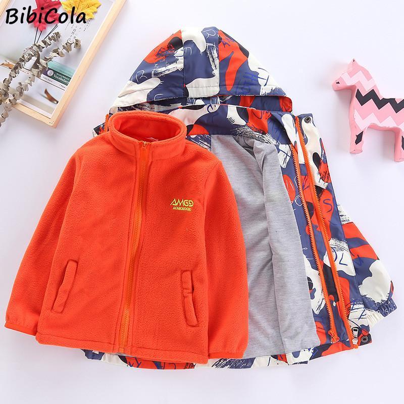 

Boys Children Thicken Polar Fleece Jacket + Zipper Windproof Coat Warm Two-piece Autumn Winter For Kids 4-10 Years Old Jackets, Blue;gray