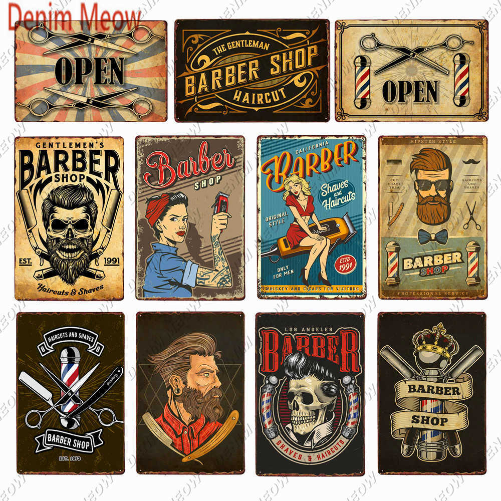 Vintage Barber Shop Metal Wall Art Poster Shabby Chic Haircut and Shave Plaque College Dorm Decoration Art Painting Sticker WY62-image-745002106