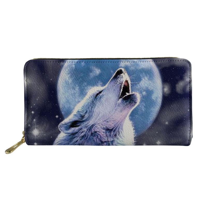 

Wallets Wolf Moon Animal Women Money Card Holder Ladies Purse Female Notecase Zipper Clutch Leather Long Wallet Design Purses, Red;black