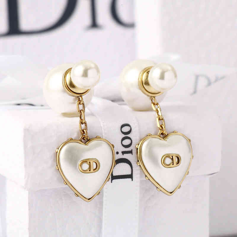 Earrings Charm Studd Family Pearl Heart-shaped Female Dijiafeng Used Brass Net Red Fashion