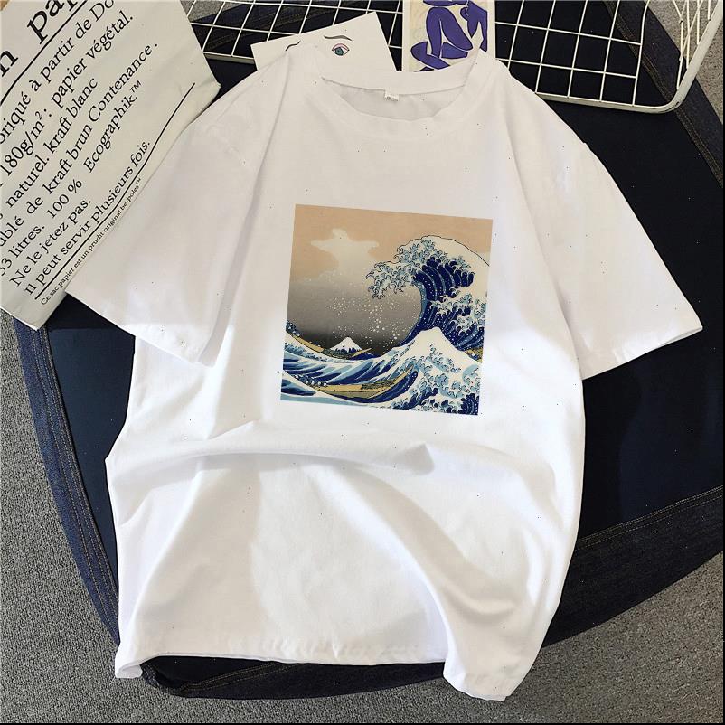 

summer womens t shirts great guardian wave shirt women aesthetic cute japanese short sleeve vintage harajuku streetwear anime tshirt, White