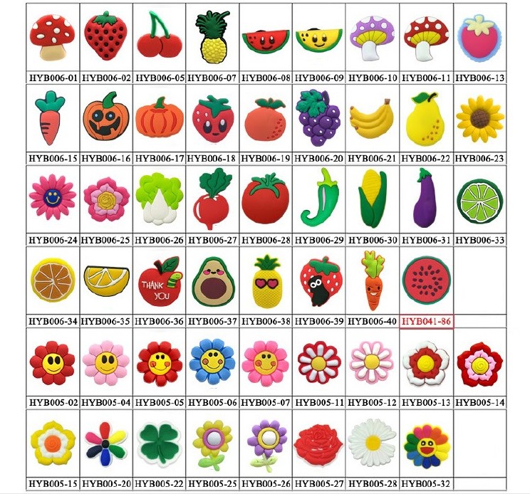 

100pcs/lot custom Mixed Fruits Vegetable Flowers pvc shoe charms shoecharm buckles fashion accessories soft rubber jibitz for croc shoes promotional gift