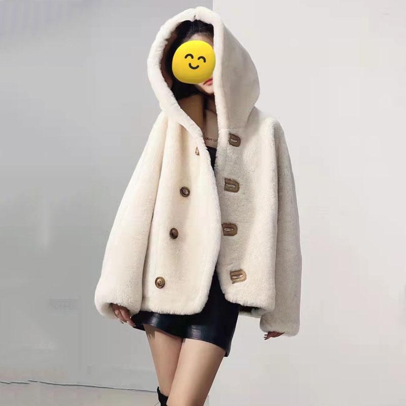 

Women's Fur & Faux Winter Coat Women Natural Real Sheep Jacket Hooded Thick Warm Short Length Clothes Female Casual Style Both Sides To Wear, Black