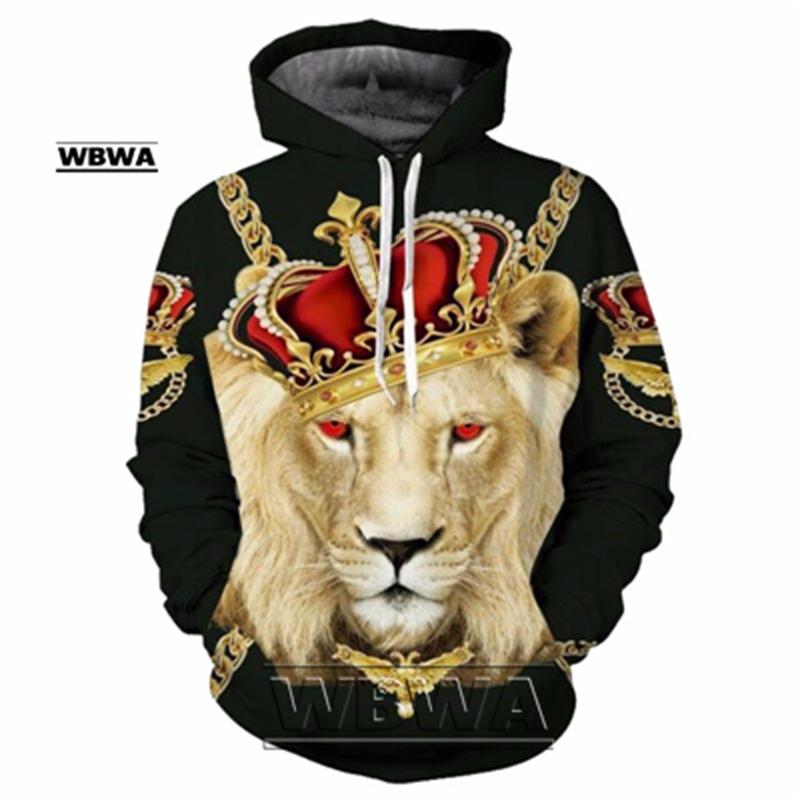 

Men's Hoodies & Sweatshirts WBWA2021 Fashion Men/Women Hooded 3d Print Golden Crown Funny Lion Casual Tracksuits, Black