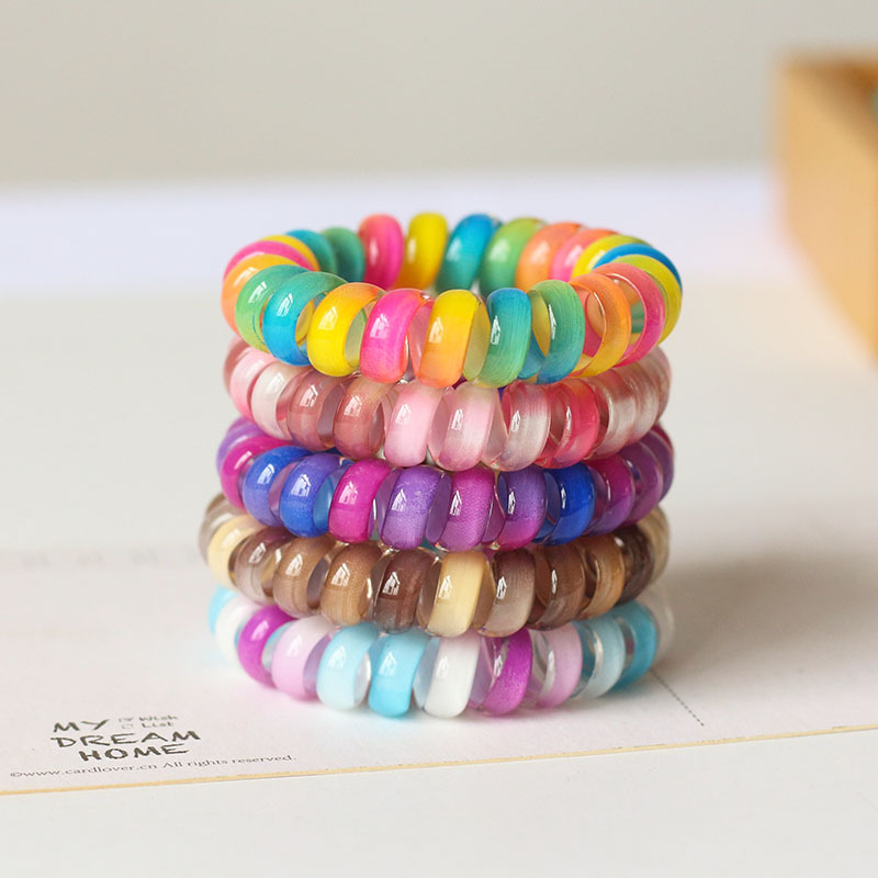 

Telephone Wire Hair Band Gradient multicolour Ponytail Holder Elastic Phone Cord Line HairTie Hair Accessories Z5590, Mixed colors