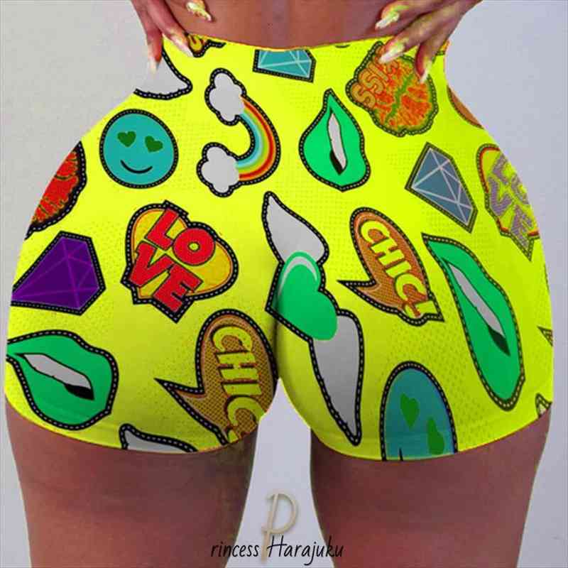

fashion summer women breathable biker shorts chic print beach cute fitness sports booty skinny shorts dropshipping, White;black