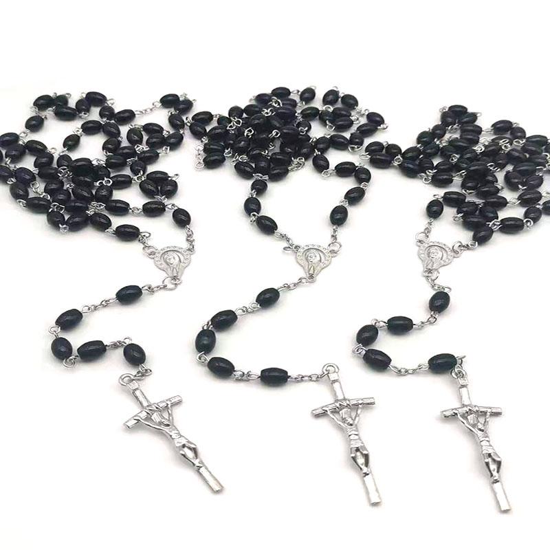 

Pendant Necklaces 3 Pieces Religious Glass Rosary Curved Needle Crucifix As Gifts Of The Holy Family Wedding Prayer Beads