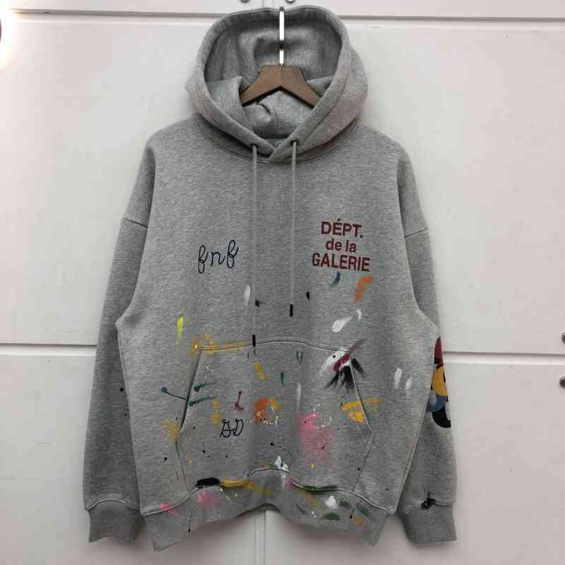 

Galery dept hand painted splash ink embroidery graffiti sweater hooded jacket high street loose men's and women's Hoodie fashion, Apricot