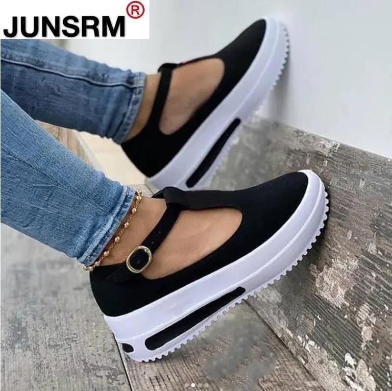 

Summer Women's Sandals Vintage Wedge Shoes Woman Buckle Strap Straw Thick Bottom Flats Platform Flock Sandalias Mujer, Black