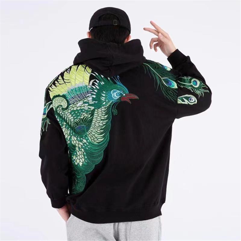 

Men' Hoodies & Sweatshirts Black Peacock Embroidery Sweatshirt Cartoon Hoodie Funny Long Sleeve Gothic Harajuku High Street Tops Streetwear
