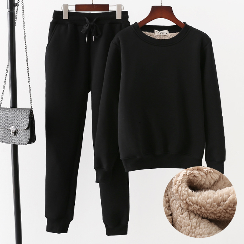 

Women's Two Piece Pants Female thick winter plus velvet round turtleneck sweater casual jacket race sports clothes MQKW, 1# shoe box