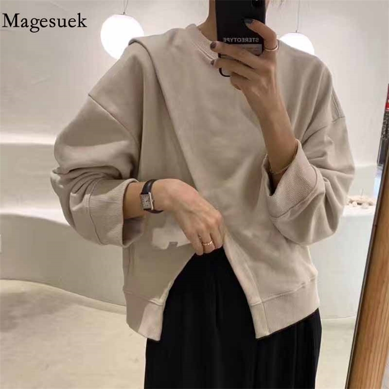 

Fashion Women Chic Unique Irregular Cross O-neck Sweatshirts Autumn Loose Oversized Streetwear Pullover Solid 11673 210518, Black