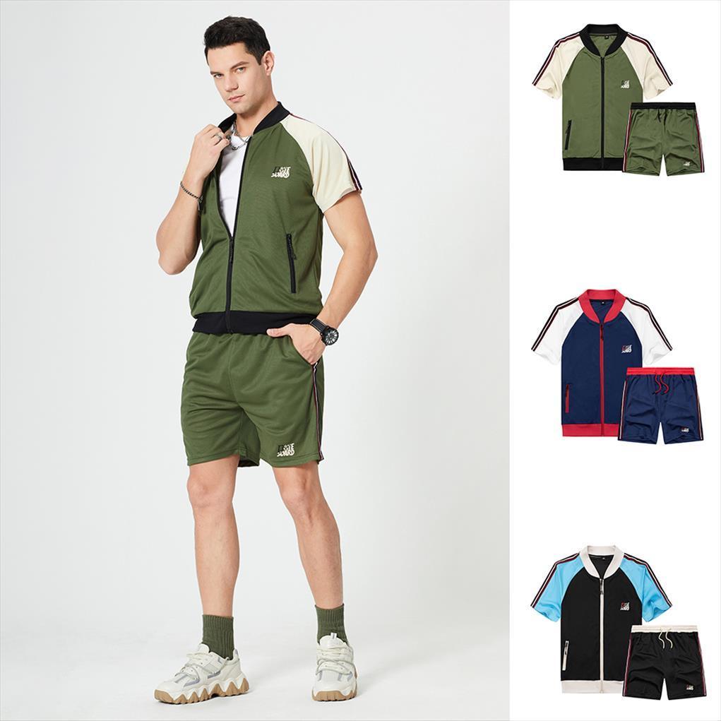

sports set short sleeve mens tracksuits summer casual running suit 2 pieces shirt shorts tracksuit breathable, Gray