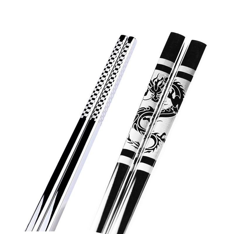 

Chopsticks 4pairs Stainless Steel Anti Skid Dragon Sushi Metal Iron Portable Chinese Healthy Stick